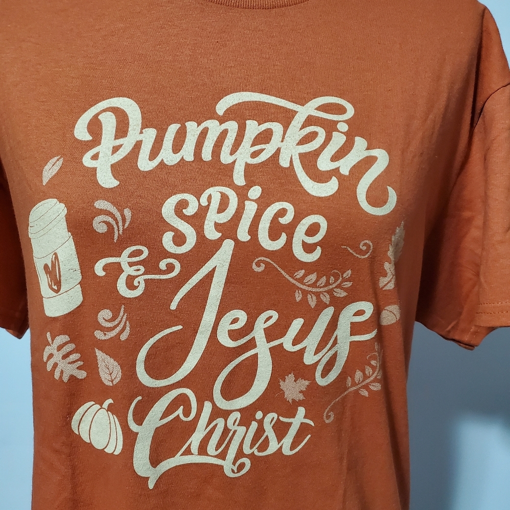 Handcrafted "Pumpkin Spice & Jesus Christ" Tee - Picture 2 of 2